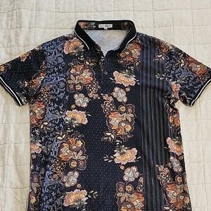 Fashion Nova Black Floral Polo Shirt